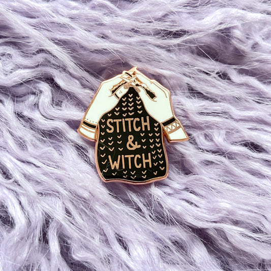 Stitch 'n Witch Enamel Lapel Pin- Updated Version