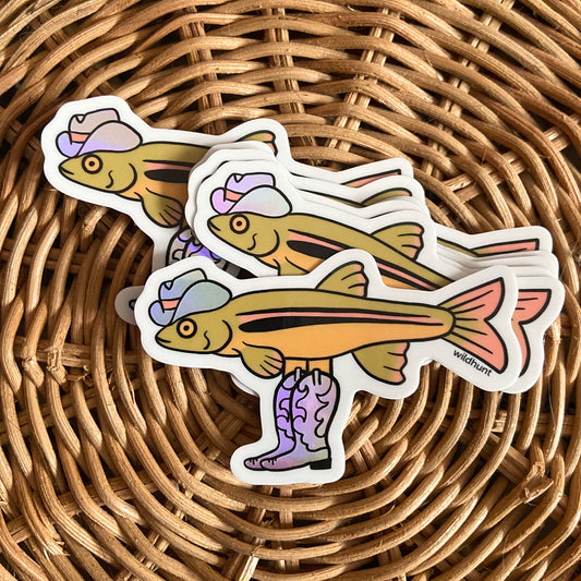 Cowboy Boot Fish Holographic Vinyl Sticker