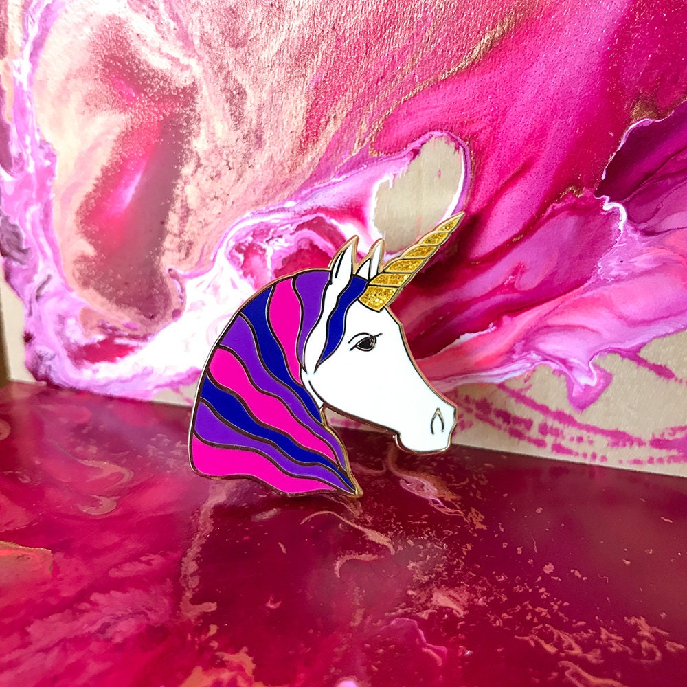 Unicorn Enamel Pin - Pink/Blue/Purple (Bi Flag)